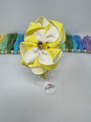 4 inch Flower Alice Band - Yellow & White Gingham