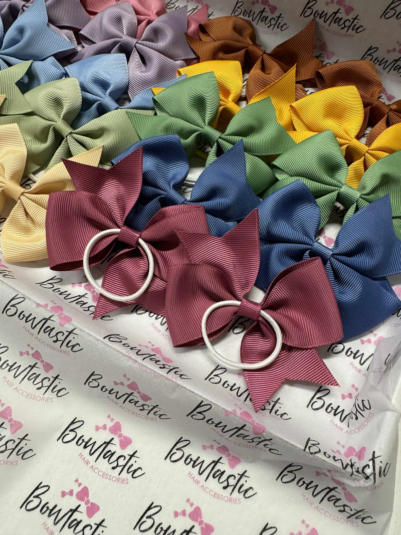 Bow Set - 20x Autumn Bow Bundle - 3.5 inch Flat Bow - Thin Elastics