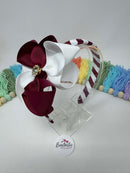 4 inch Flower Alice Band - Wine & White