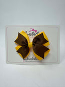 3.5 Inch 2 Layer Bow Thin Elastic - Turftan & Yellow Gold