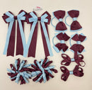 School Bundle - 3 Inch Bows - Burgundy & Blue Topaz - Clips & Bobbles