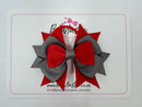 3.5 Inch Stacked Bow Bobble - Red & Metal Grey