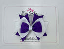 3 Inch Stacked Bow - Thin Elastic - Purple & White