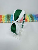 4 inch Flat Bow Alice Band - Forest Green & White