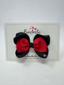 3.5 Inch 2 Layer Tuxedo Bow Thin Elastic - Red & Black