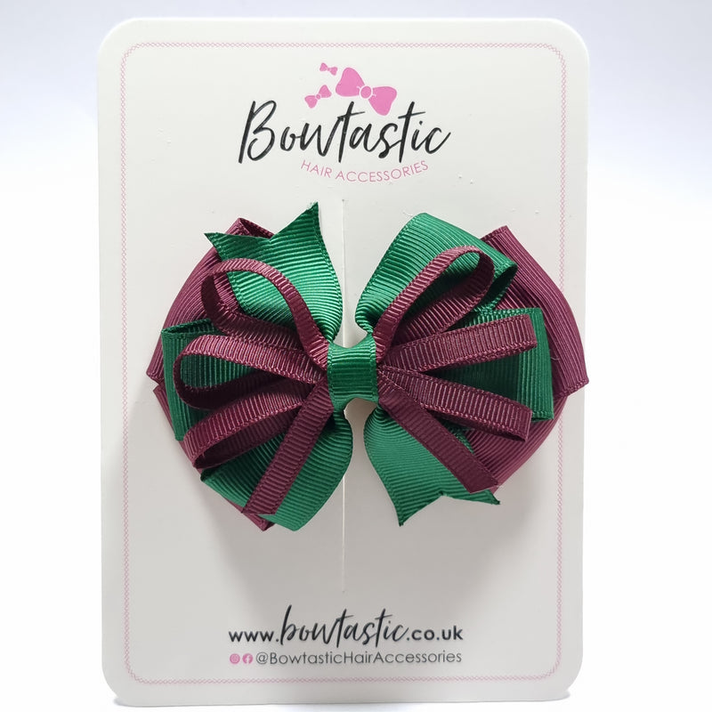 3.5 Inch Loop Bow - Forest Green & Burgundy