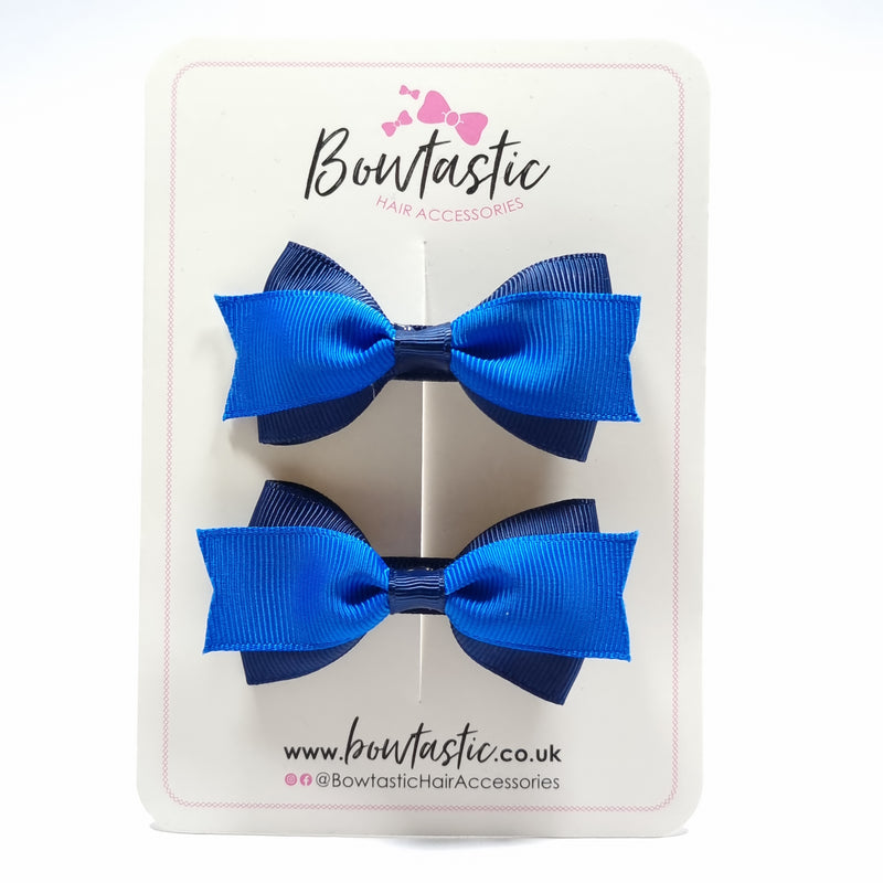 2.75 Inch 2 Layer Tuxedo Bow - Royal Blue & Navy - 2 Pack