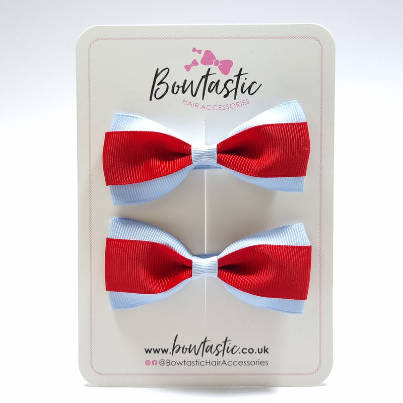 3 Inch Thin Tuxedo Bows - Red & Bluebell - 2 Pack