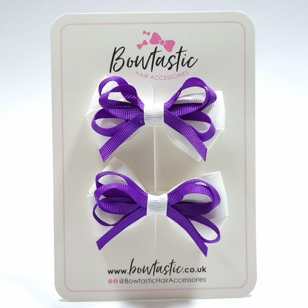 2.5 Inch Bows - White & Purple - 2 Pack