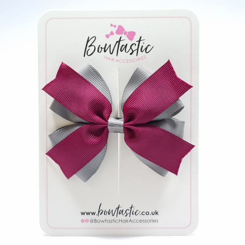 3.5 Inch 2 Layer Bow - Wine & Metal Grey