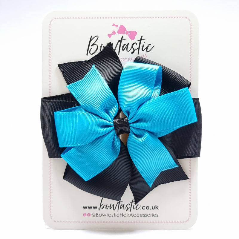 4 Inch Double Pinwheel Bow - Turquoise & Black