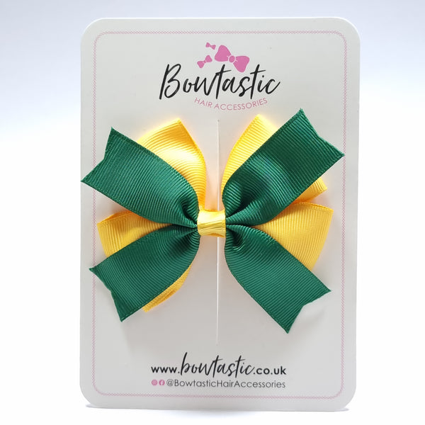 3.5 Inch 2 Layer Bow - Forest Green & Yellow Gold