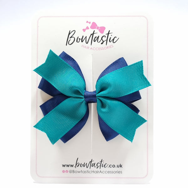 3.5 Inch 2 Layer Bow - Jade Green & Navy