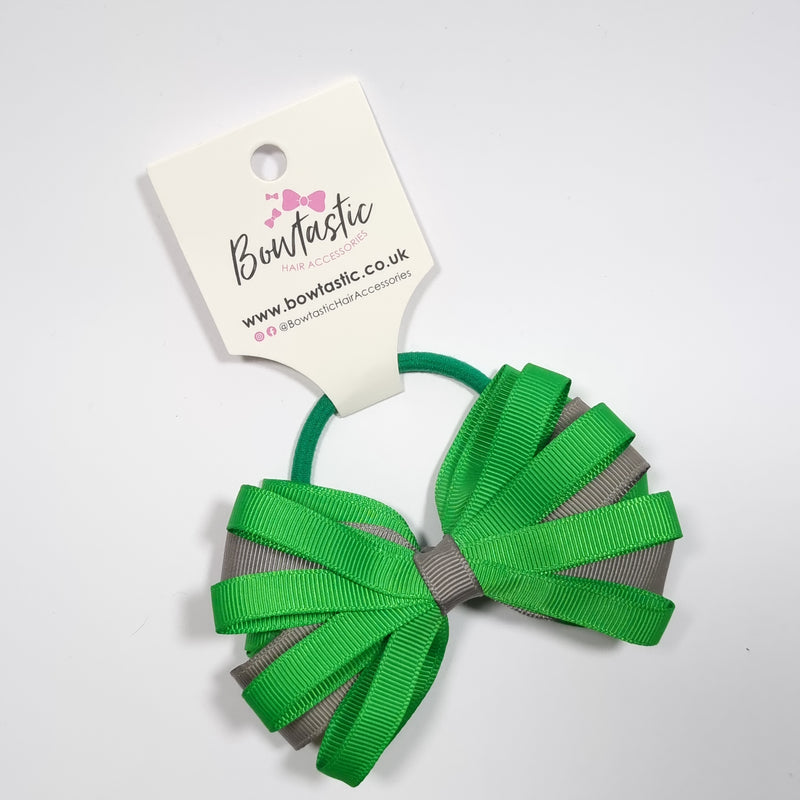 4 Inch Loop Bow Bobble - Emerald Green & Metal Grey