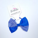 3.5 Inch Twist Bow Thin Elastic - Royal Blue Gingham