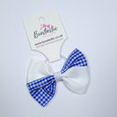 3.5 Inch Twist Bow Thin Elastic - Royal Blue & White Gingham