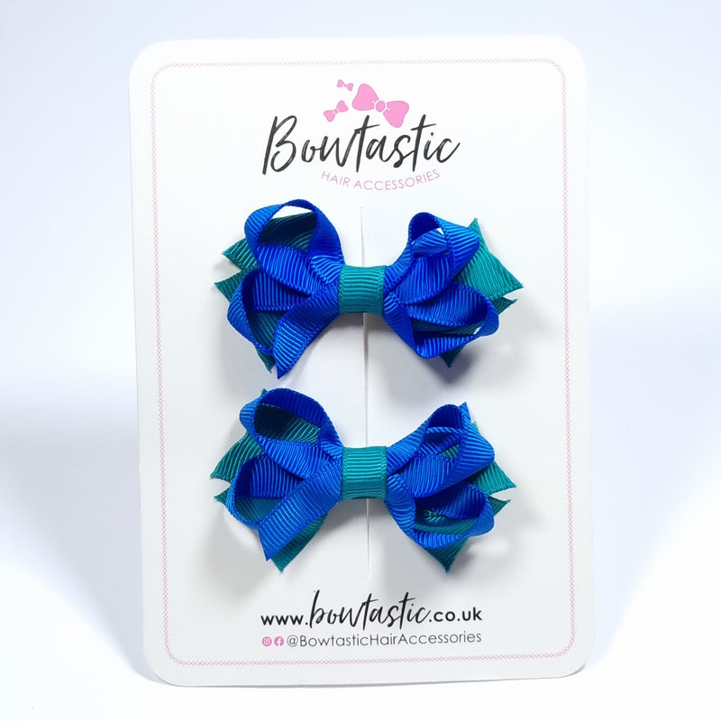 2 Inch Bows - Jade Green & Royal Blue - 2 Pack