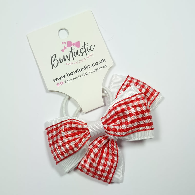 3 Inch Tuxedo Bow Thin Elastic - Red & White Gingham - 2 Pack