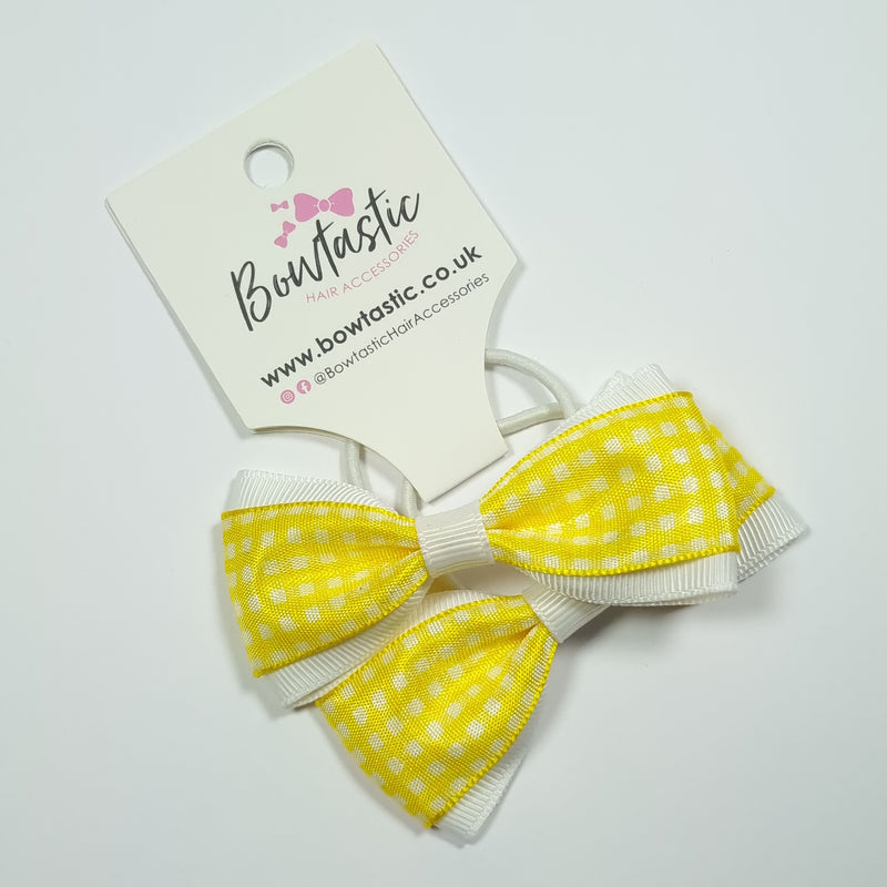 3 Inch Tuxedo Bow Thin Elastic - Yellow & White Gingham - 2 Pack