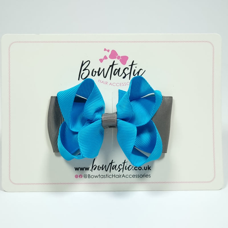 3 Inch Double Bow - Turquoise & Metal Grey