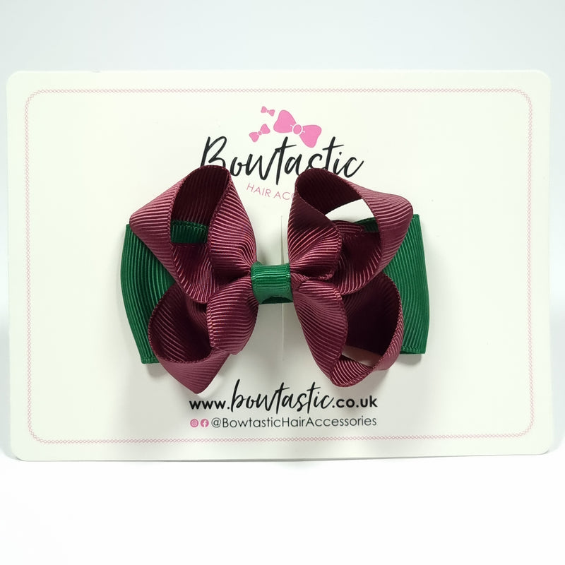 3 Inch Double Bow - Forest Green & Burgundy