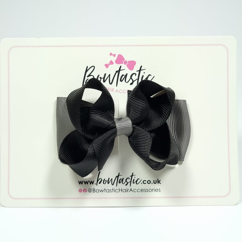 3 Inch Double Bow - Black & Metal Grey