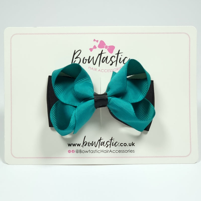 3 Inch Double Bow - Jade Green & Black