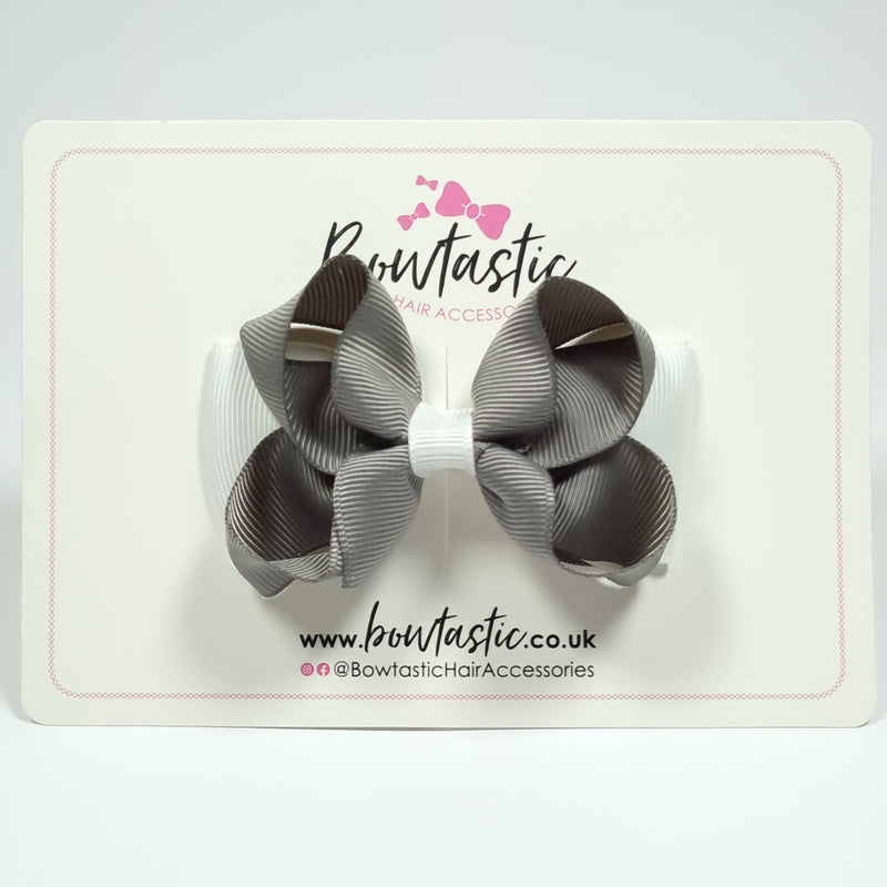 3 Inch Double Bow - Metal Grey & White