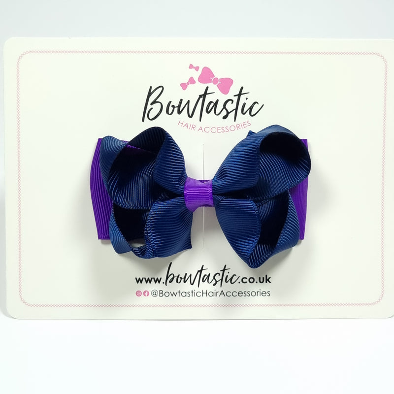 3 Inch Double Bow - Purple & Navy