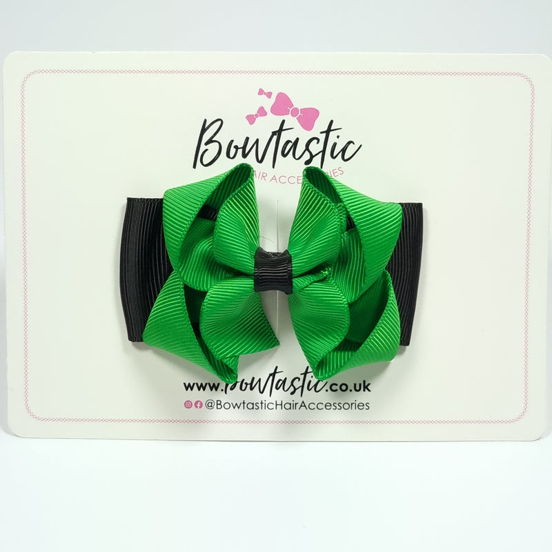 3 Inch Double Bow - Emerald Green & Black