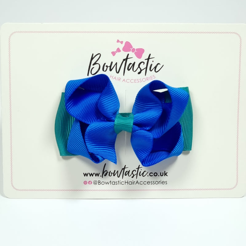 3 Inch Double Bow - Jade Green & Royal Blue