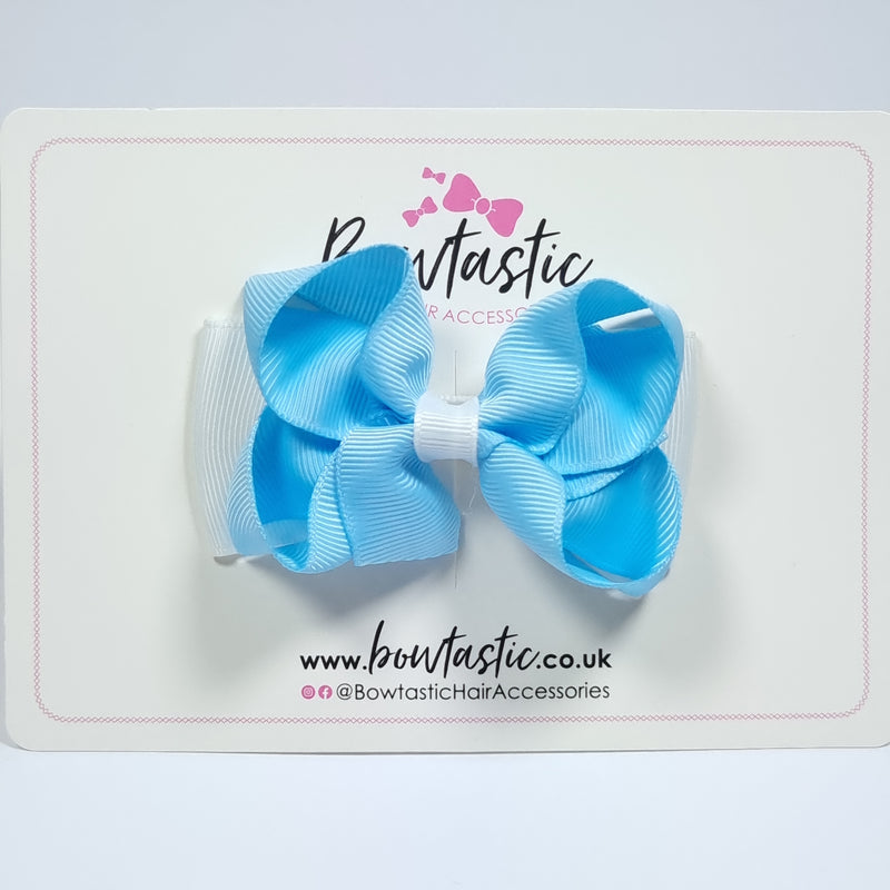 3 Inch Double Bow - Blue Topaz & White