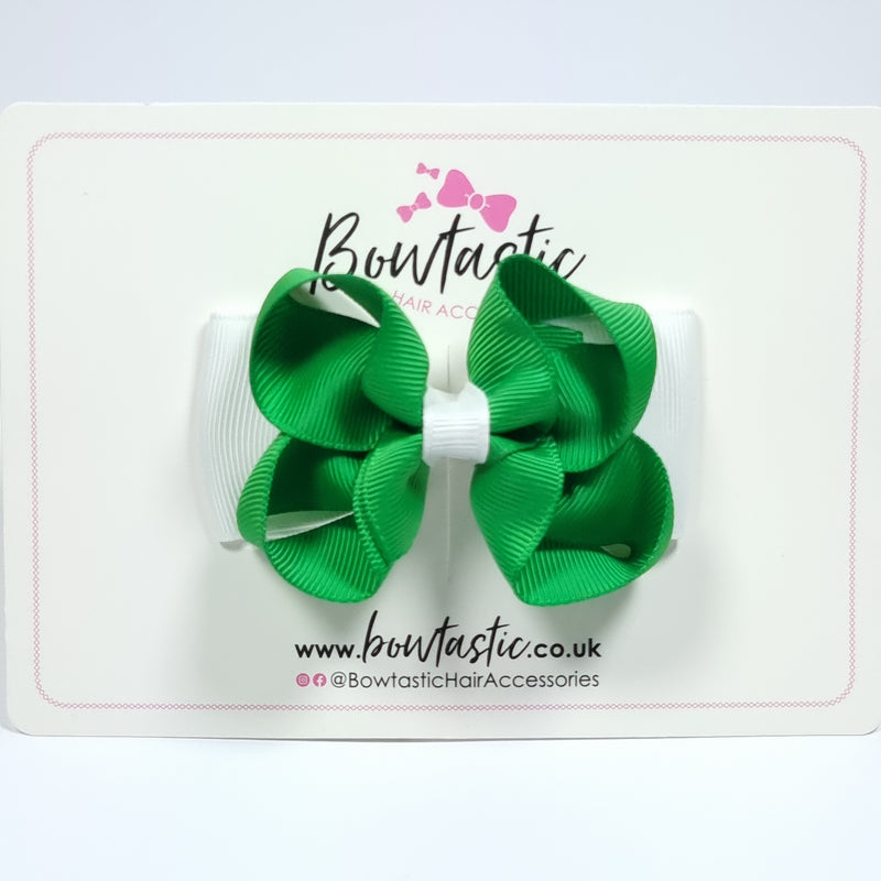 3 Inch Double Bow - Emerald Green & White