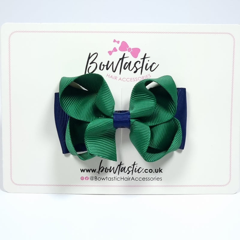 3 Inch Double Bow - Forest Green & Navy