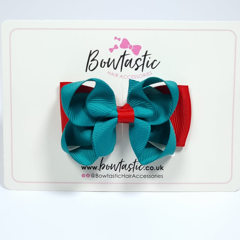 3 Inch Double Bow - Jade Green & Red