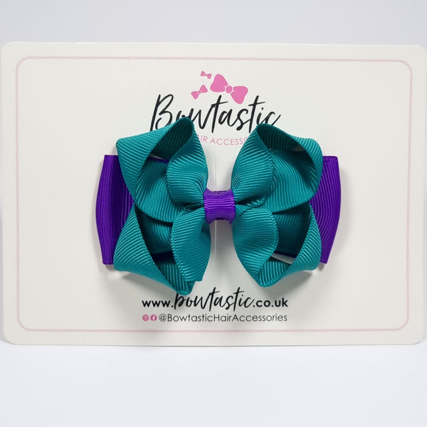 3 Inch Double Bow - Jade Green & Purple