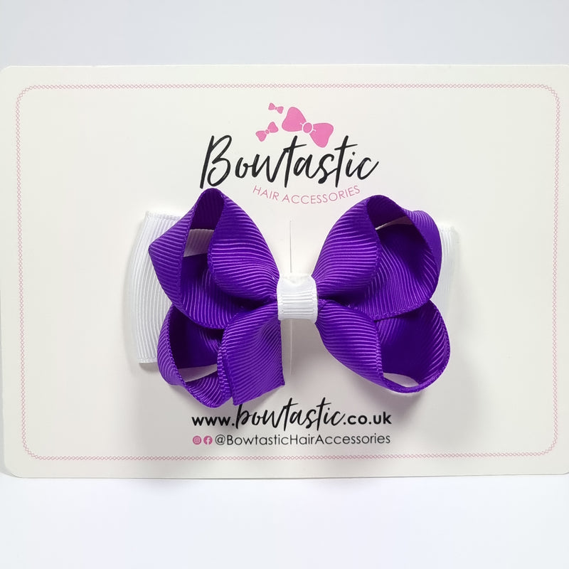 3 Inch Double Bow - Purple & White