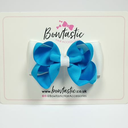 3 Inch Double Bow - Turquoise & White