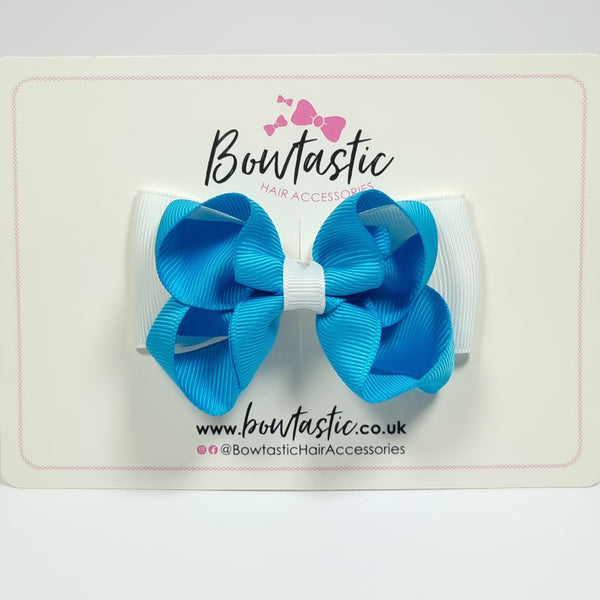 3 Inch Double Bow - Turquoise & White