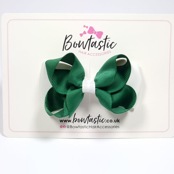 3 Inch Double Bow - Forest Green & White