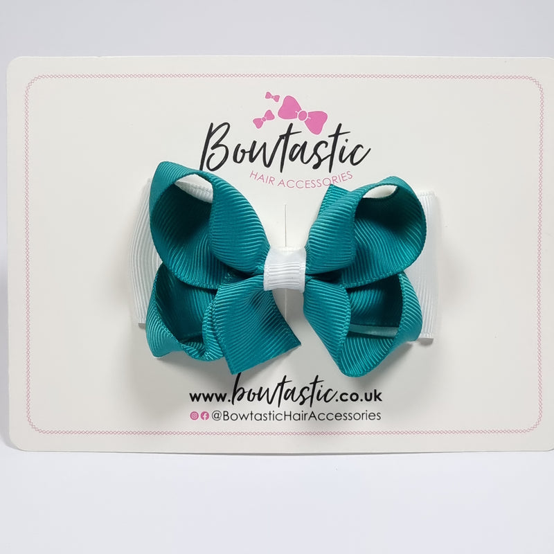 3 Inch Double Bow - Jade Green & White