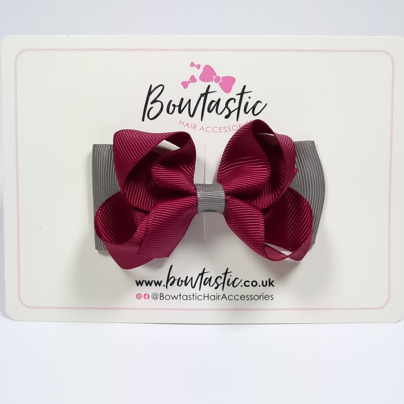 3 Inch Double Bow - Wine & Metal Grey