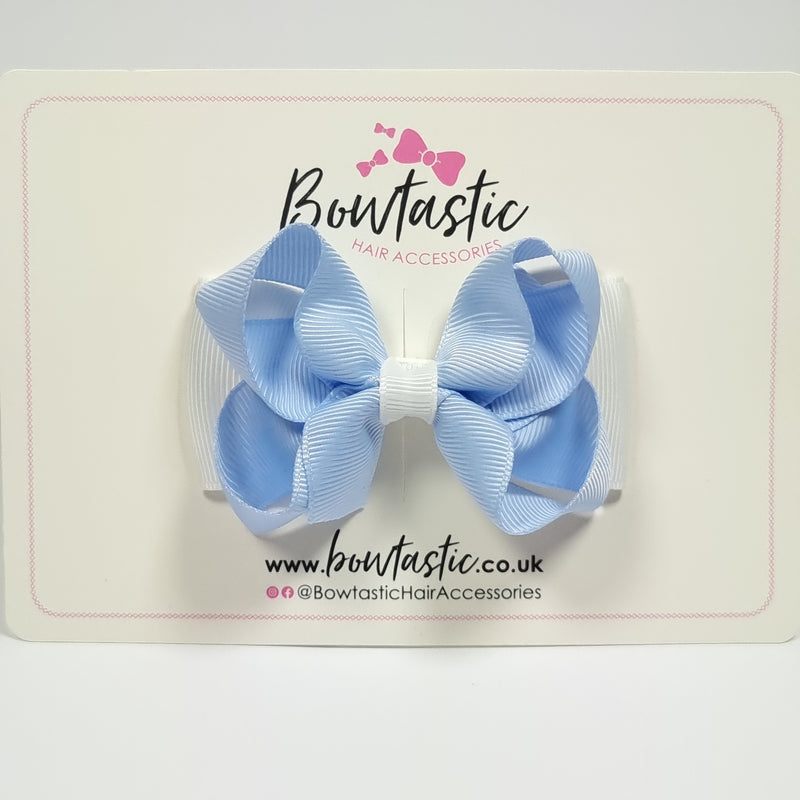 3 Inch Double Bow - Bluebell & White