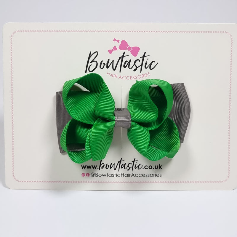 3 Inch Double Bow - Emerald Green & Metal Grey