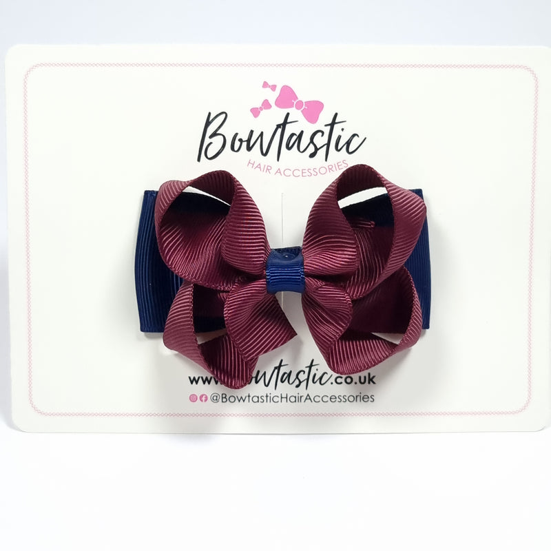 3 Inch Double Bow - Burgundy & Navy