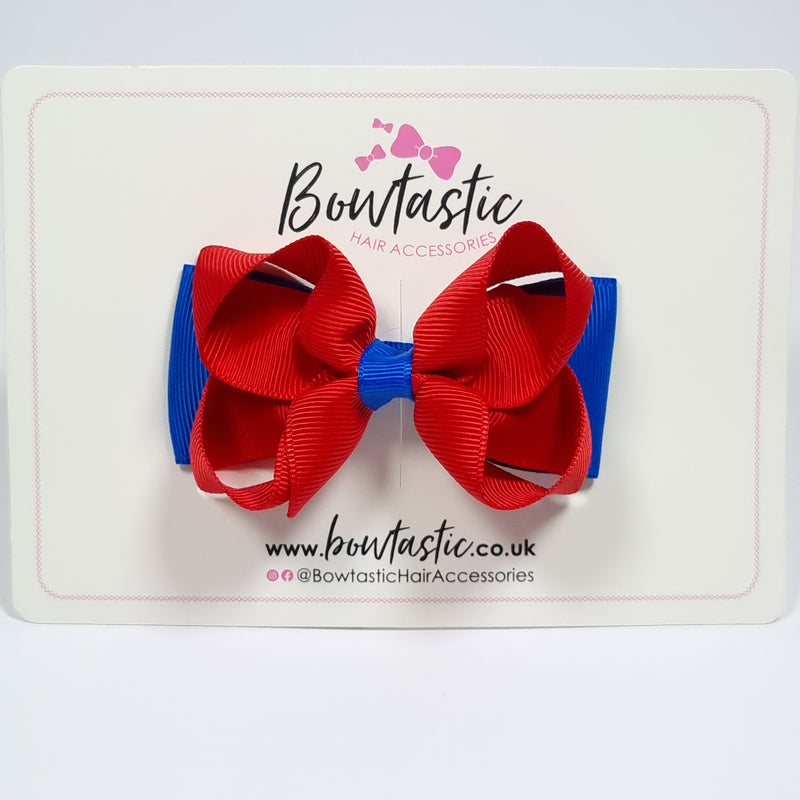 3 Inch Double Bow - Royal Blue & Red