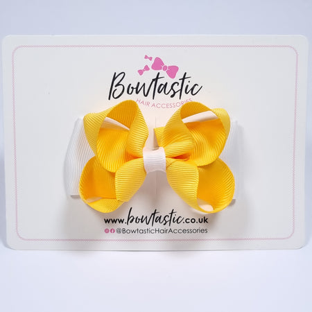 3 Inch Double Bow - Yellow Gold & White