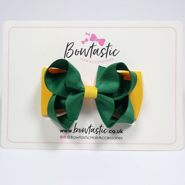 3 Inch Double Bow - Forest Green & Yellow Gold