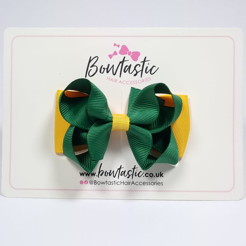 3 Inch Double Bow - Forest Green & Yellow Gold