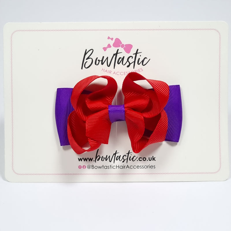 3 Inch Double Bow - Red & Purple